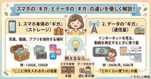スマートフォン本体とデータのギガの違いについて説明するアイキャッチ画像