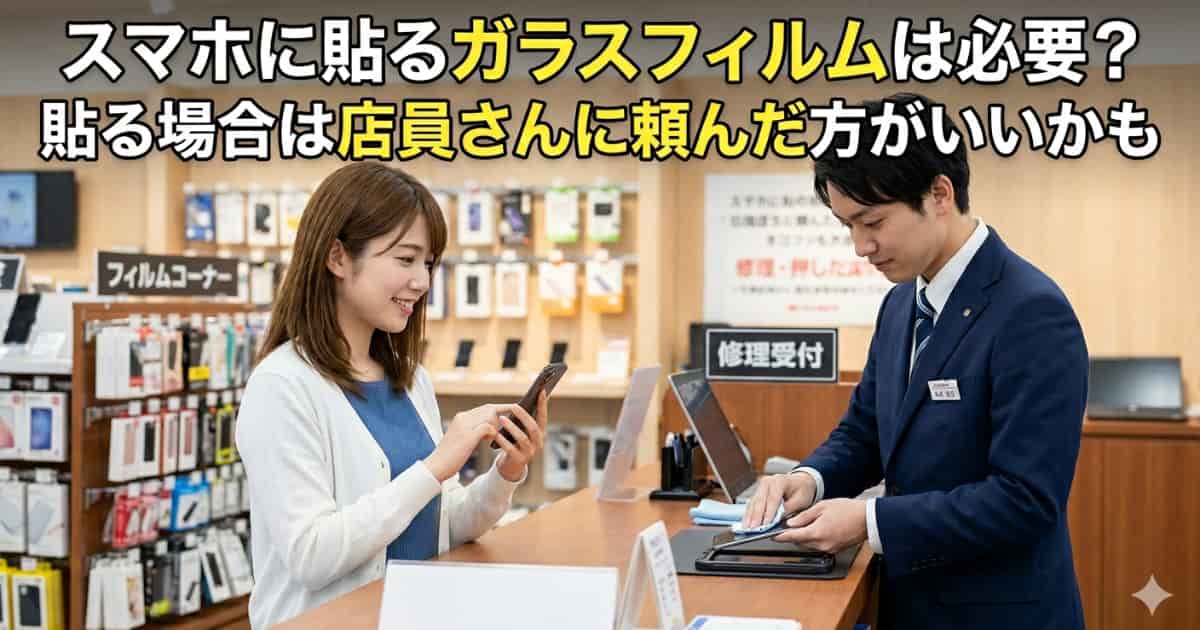 スマホに貼るガラスフィルムは必要かどうか説明するアイキャッチ画像